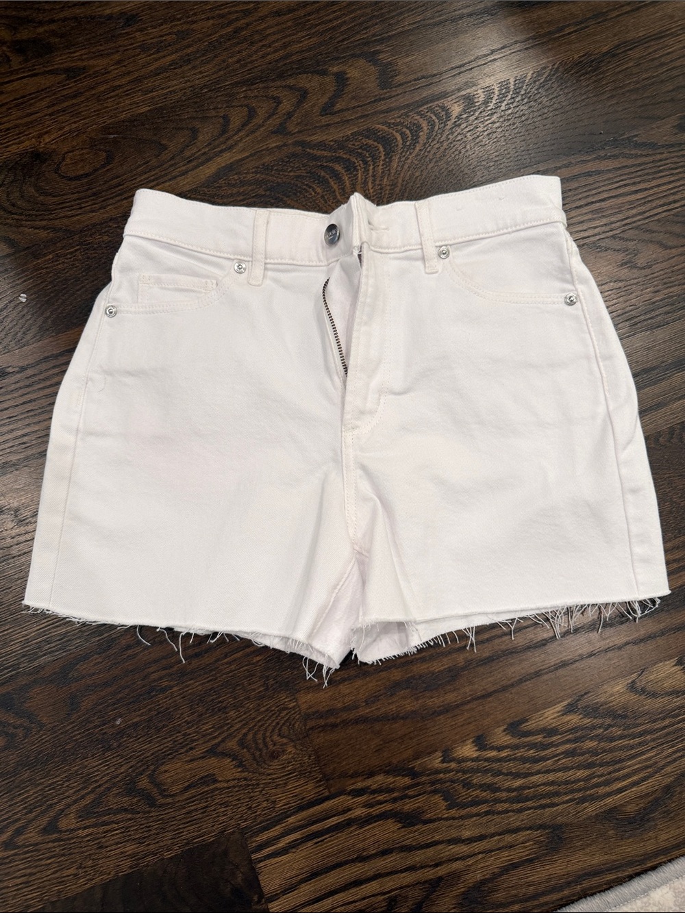 High-Rise White Frayed Hem Denim Shorts